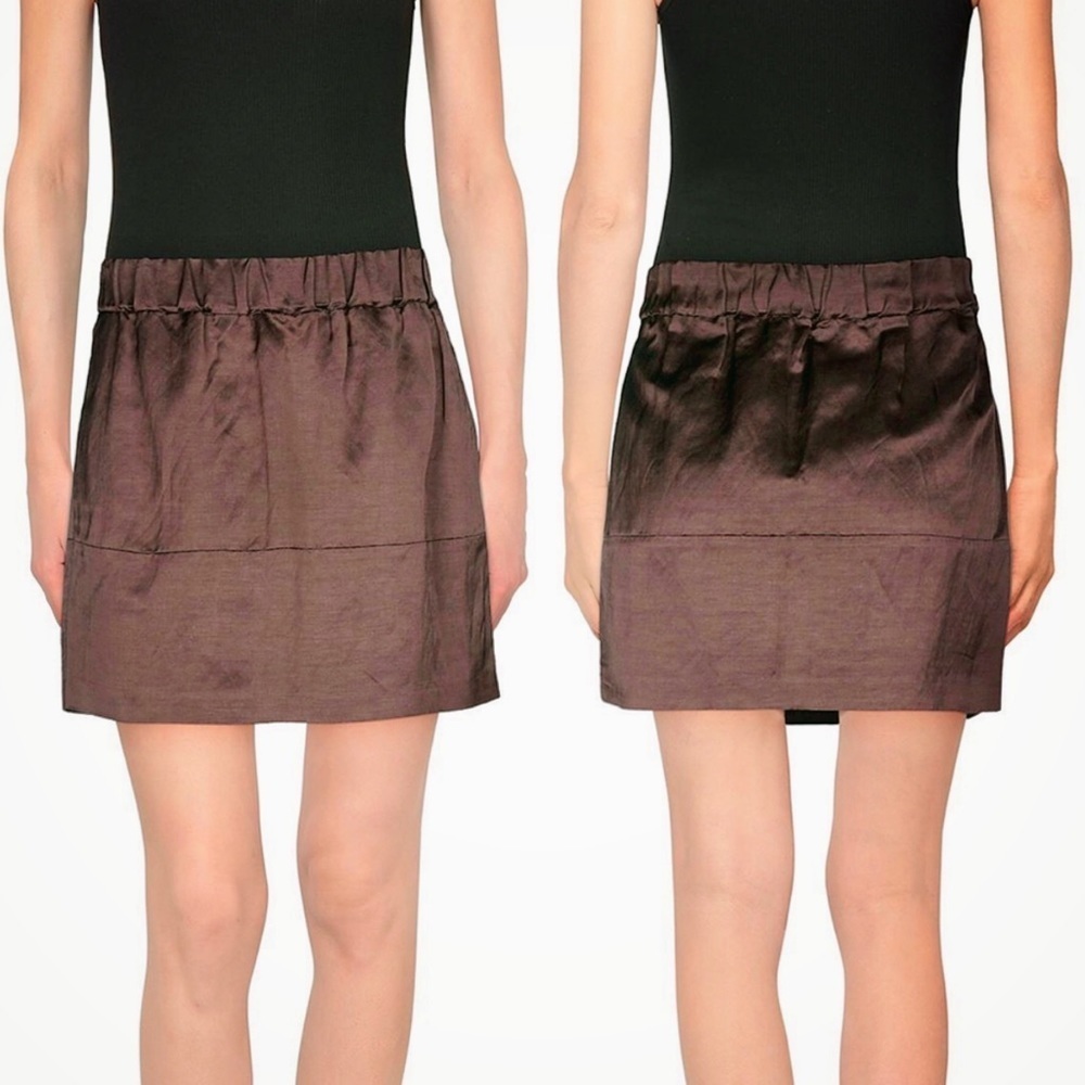 NWT Fabiana Filippi Dark Brown Linen Blend Mini Skirt W/ Pockets Size Medium